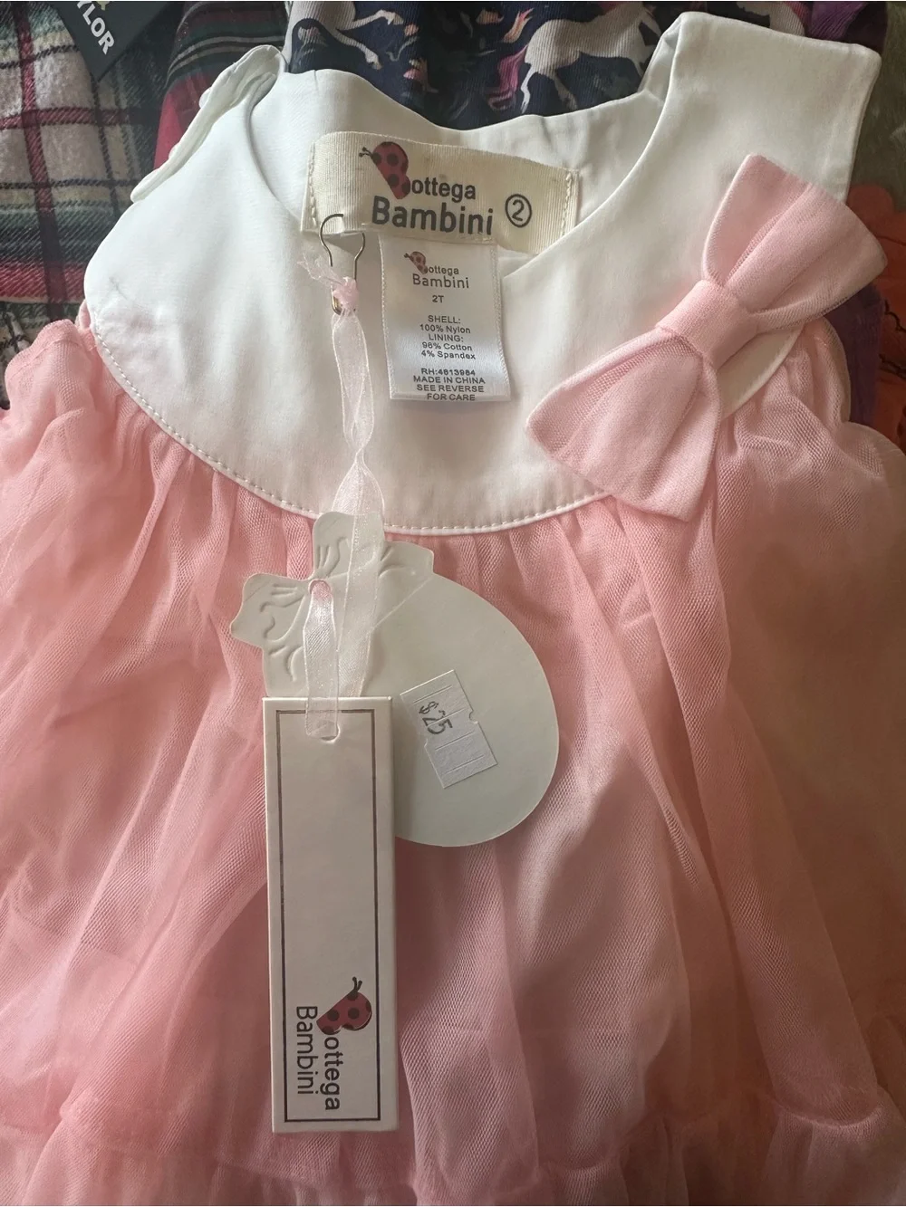 Bambini Pink Tulle Party Dress with White Collar